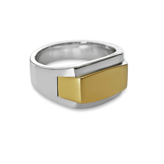 EDGY TWO-TONE SIGNET RING - SILVER 925