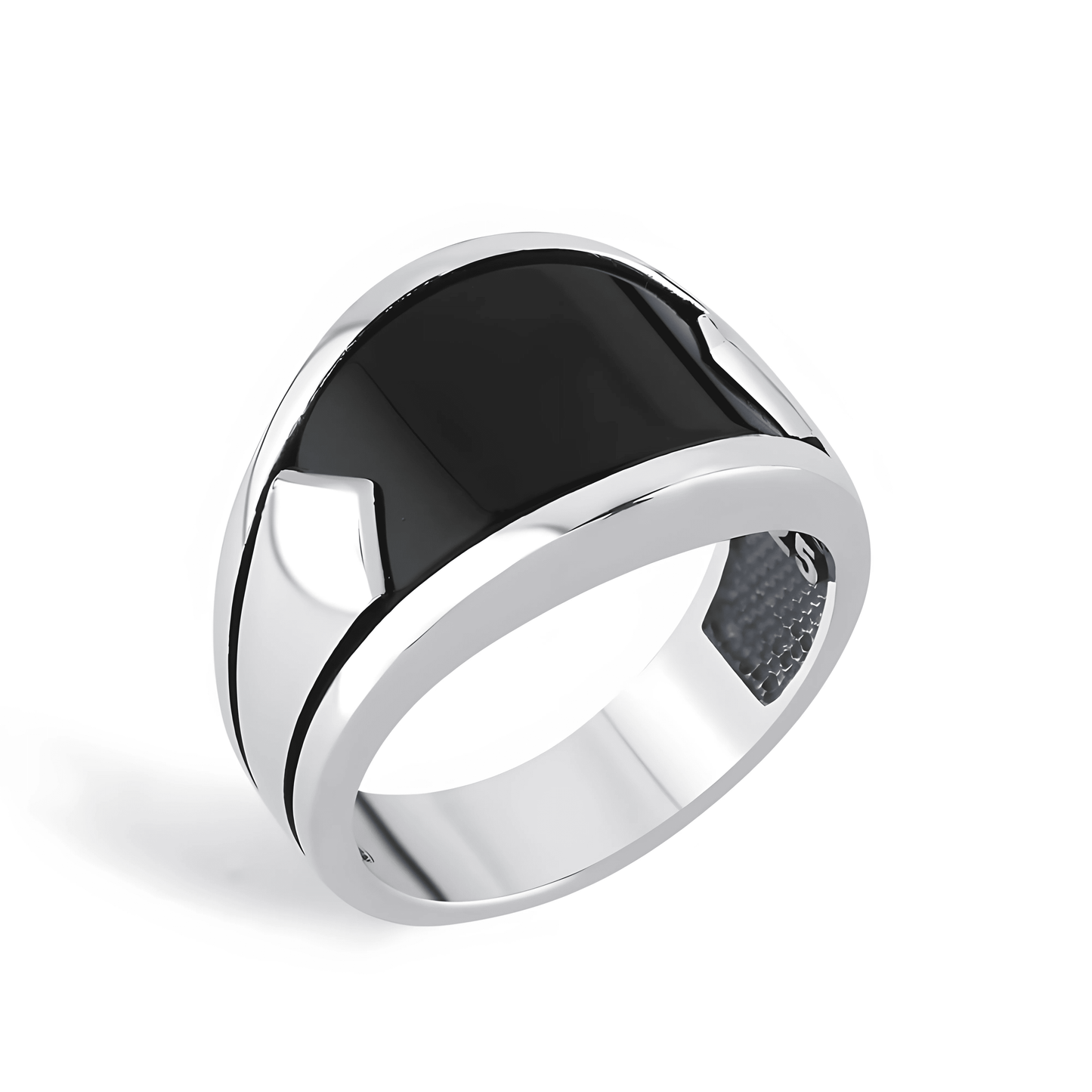 CURVED BLACK AGATE RING - SILVER 925