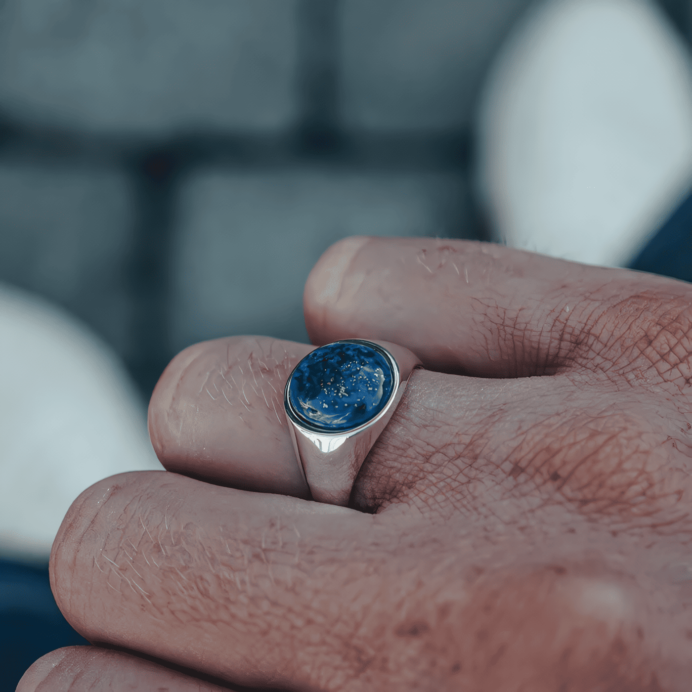 OVAL SIGNET RING LAPIS LAZULI STONE - SILVER 925