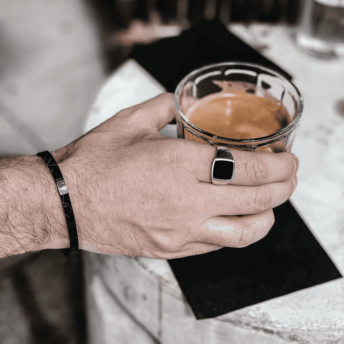 SIGNET RING WITH BLACK STONE - STERLING SILVER 925