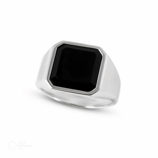 SIGNET RING WITH BLACK ZIRCON STONE - STERLING SILVER 925