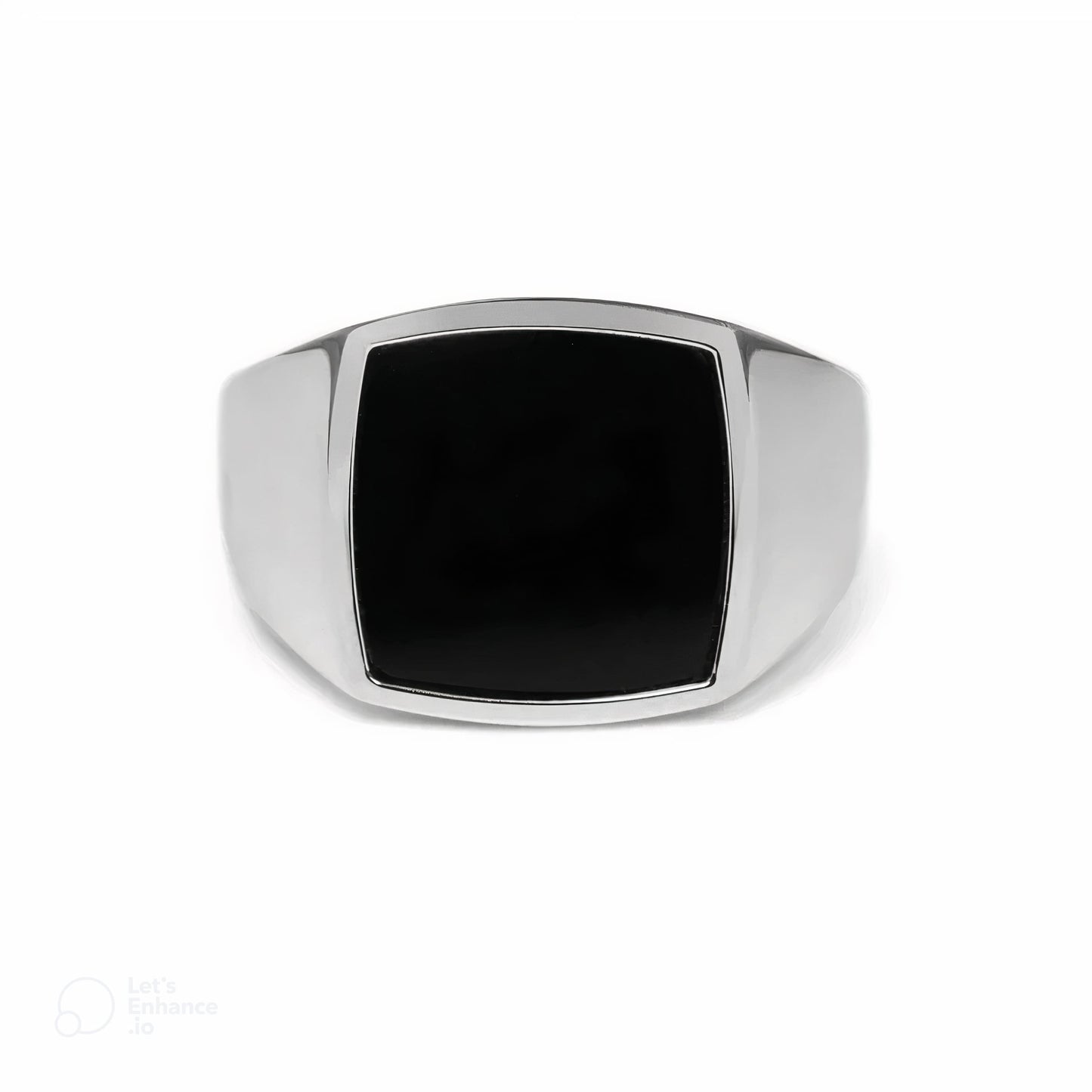 SIGNET RING WITH BLACK STONE - STERLING SILVER 925