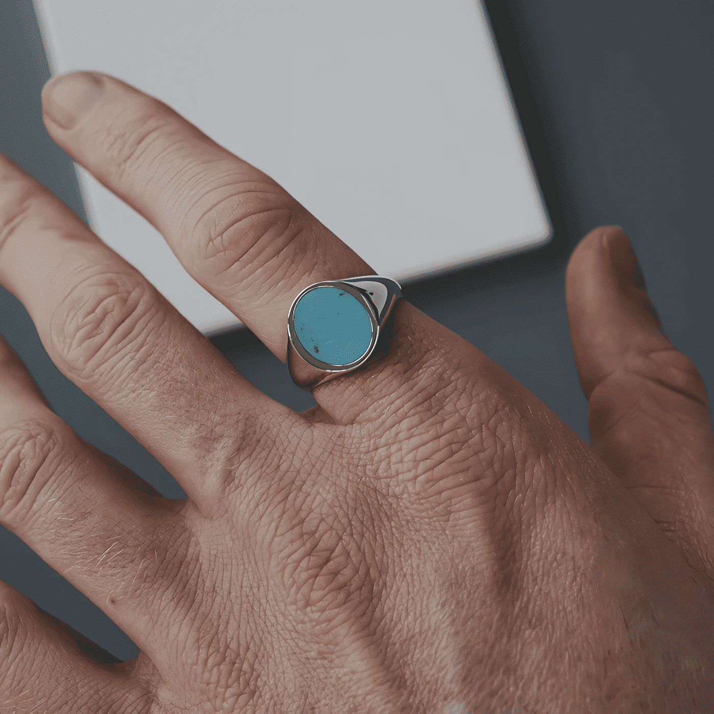 Oval Silver Turquoise Ring - Image 2